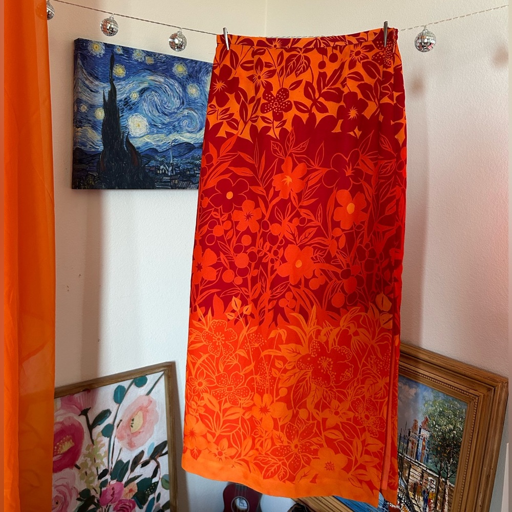 Vintage orange floral maxi skirt